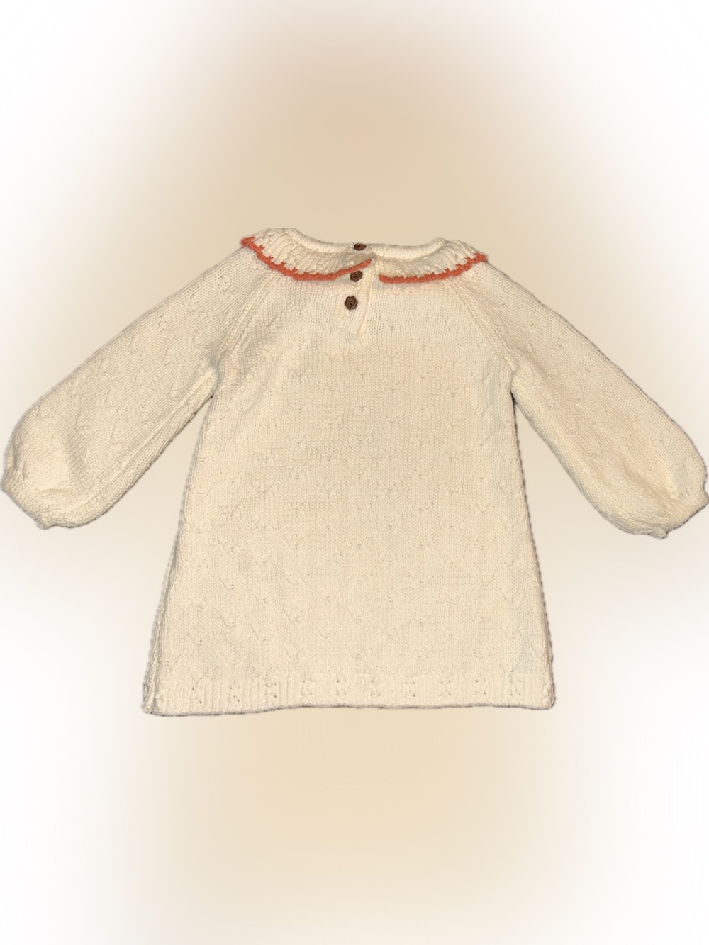 Max Studio Baby Cream Knit Cottagecore Fall Dress Orange Pumpkin Pockets 3-6m - Picture 4 of 8